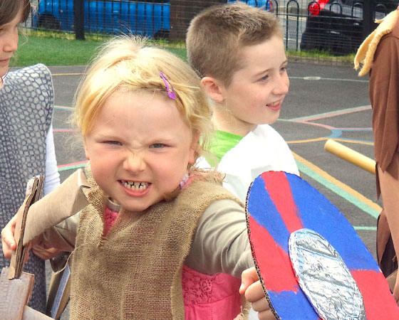 School girl dressed as Viking